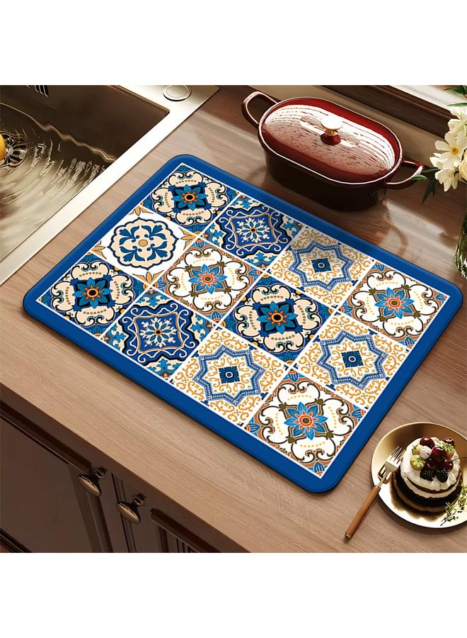 Bluejw Colorful Tile Series Kitchen Drain Mat Water Absorbent Quick-drying Tableware Mat Bar Counter Heat Insulation Mat Coffee Machine Drain Mat  - Image 4