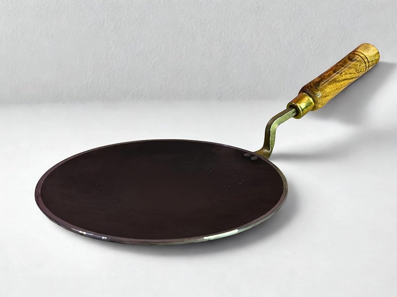 BARTN Pure Iron Tawa for Roti/Chapati with Wooden Handle | Premium Heavy Iron Handmade Curved Tava for Multipurpose Uses with Health Benefits | Non-Toxic, No Chemical Layers| 10 Inch, 1.3 KG - Image 1