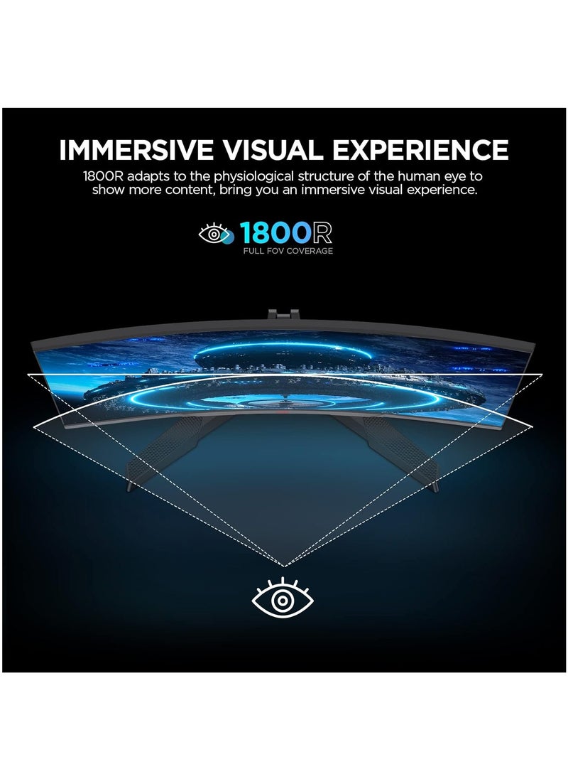 Ahuamty - 27" Curved Monitor, Full HD(2560 * 1440P) 165Hz High Refresh Rate Professional Gaming Computer Monitor,3Sides Frameless,Flicker-less,Blue Light Filter,for Office&Gaming(DP,HDMI) Black - Image 1