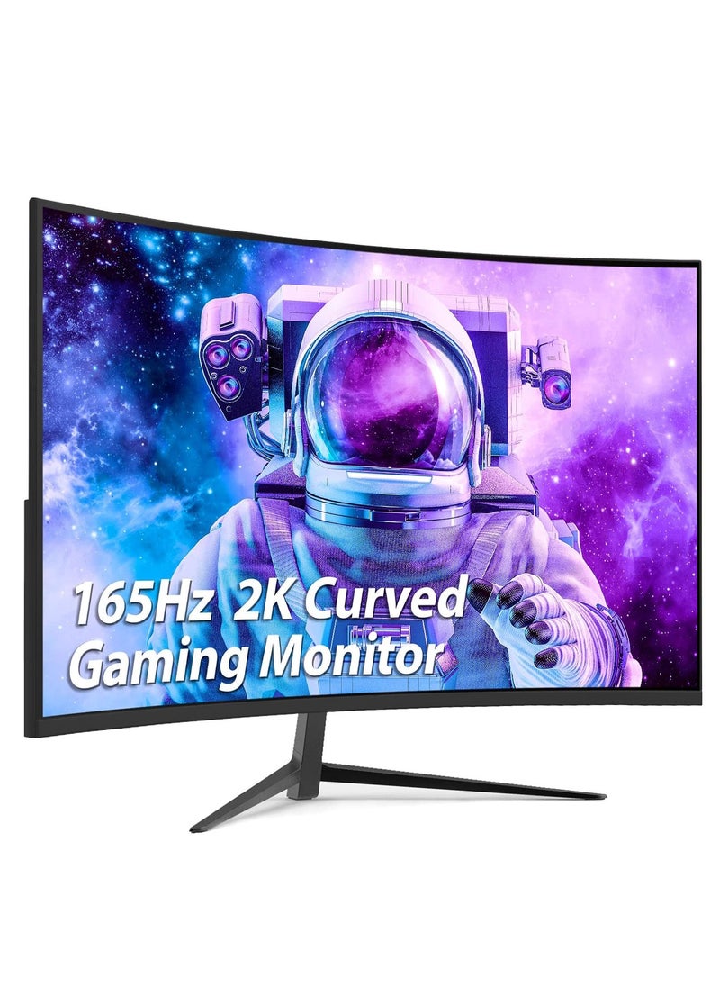 Ahuamty - 27" Curved Monitor, Full HD(2560 * 1440P) 165Hz High Refresh Rate Professional Gaming Computer Monitor,3Sides Frameless,Flicker-less,Blue Light Filter,for Office&Gaming(DP,HDMI) Black - Image 1