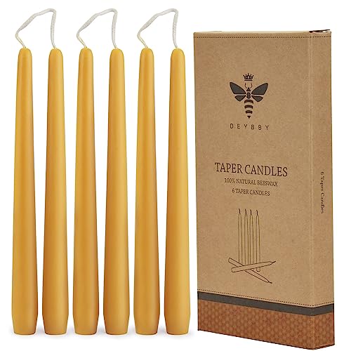 DEYBBY 10" Natural Beeswax Taper Candles - 6 Pack Beeswax Candles Set, Yellow - Image 1