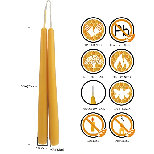 DEYBBY 10" Natural Beeswax Taper Candles - 6 Pack Beeswax Candles Set, Yellow - Image 2