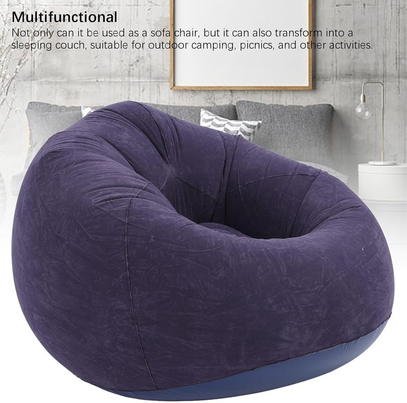 HERCHR Inflatable Chair, 75x45cm/29.53x17.72in Flocking PVC Lounge Chair Portable Folding Blow Up Sofa for Living Room Bedroom Balcony Office Travel (Dark Blue) - Image 5
