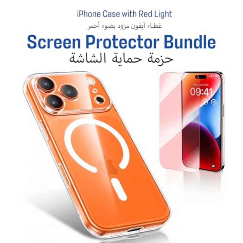 iPhone 17 Pro MagSafe Clear Case with Red Light Screen Protector Bundle Shockproof Transparent Cover, Anti-Yellow Slim Design, Scratch Resistant, Full Protection Set - Image 2