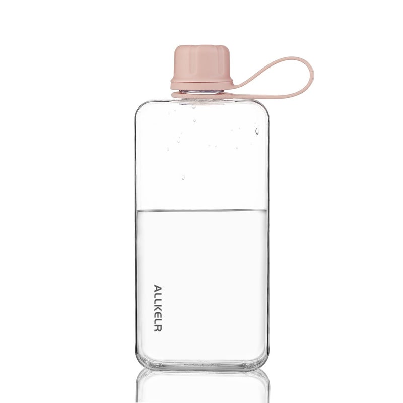 ALLKELR Portable Flat Water Bottle,BPA Free Reusable Tritan Plastic Travel Water Bottle Cup,Lightweight Leakproof Slim Water Bottles Fits Purse,Backpacking,Hiking (Pink, 13.5 oz) - Image 1