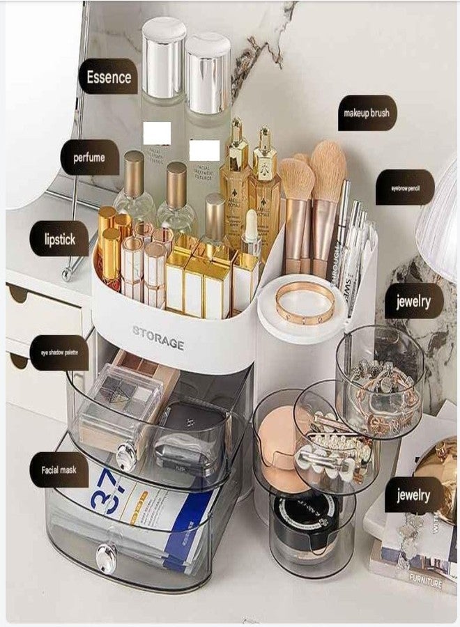 Crobat Cosmetics Household Storage Box Turntable Split Lattice Drawer Type Internet Celebrity Desktop Dressing Table Skin Care Layered Storage Rack - Image 3