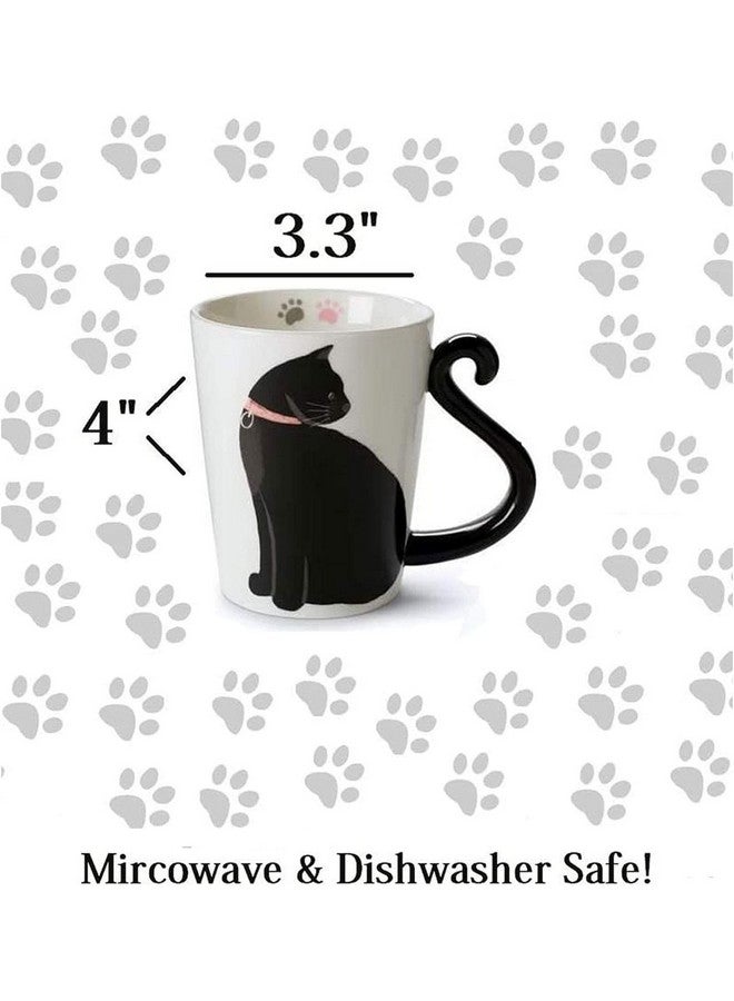 VOTUM فنجان قهوة أو شاي سيراميك أبيض من فوطوم: أكواب على شكل حيوانات بتصاميم مطبوعة يدويًا وعبارات مطبوعة - 12 أونصة سائلة كبيرة، هدية فنجان يدوي لطيف - قطة سوداء - Image 3