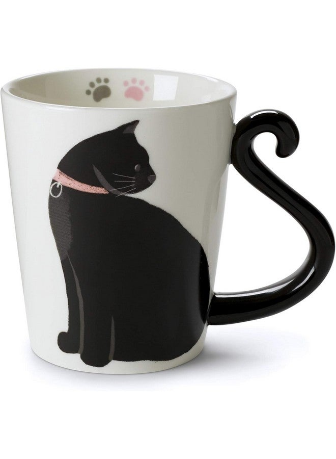 VOTUM فنجان قهوة أو شاي سيراميك أبيض من فوطوم: أكواب على شكل حيوانات بتصاميم مطبوعة يدويًا وعبارات مطبوعة - 12 أونصة سائلة كبيرة، هدية فنجان يدوي لطيف - قطة سوداء - Image 1