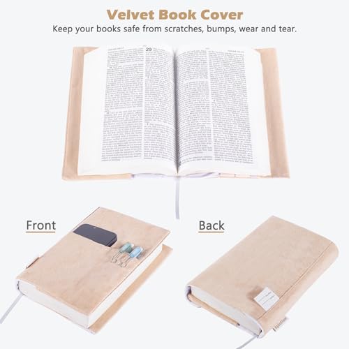 APLUFINE Velvet Book Cover for Paperbacks, Reusable Fabric Book Cover with Pockets, Adjustable Book Protector for Softcover Books, Journals & Bibles - Image 2