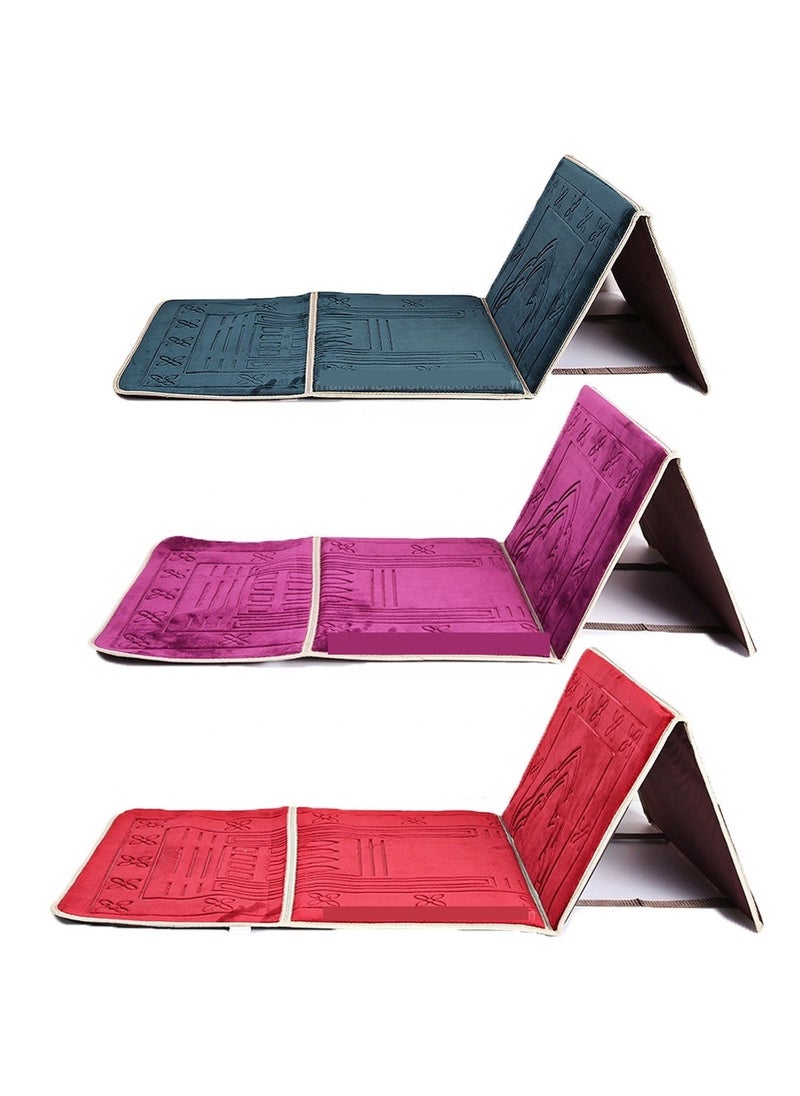 Generic - Set of 2pc Foldable Prayer Mat with Back Support Thick Padded for Extra Comfort & Tote Bag for Easy Travel-Perfect for Jumah, Ramadan, Hajj  any two random colours - Image 1