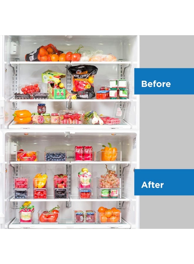 كيتشينو مجموعة من 3 صناديق تنظيم للثلاجة - منظمات ثلاجة قابلة للتكديس مع مقابض مفرغة للفريزر والمطبخ وسطح الطاولة والخزائن - رف تخزين طعام بلاستيكي شفاف - Image 2