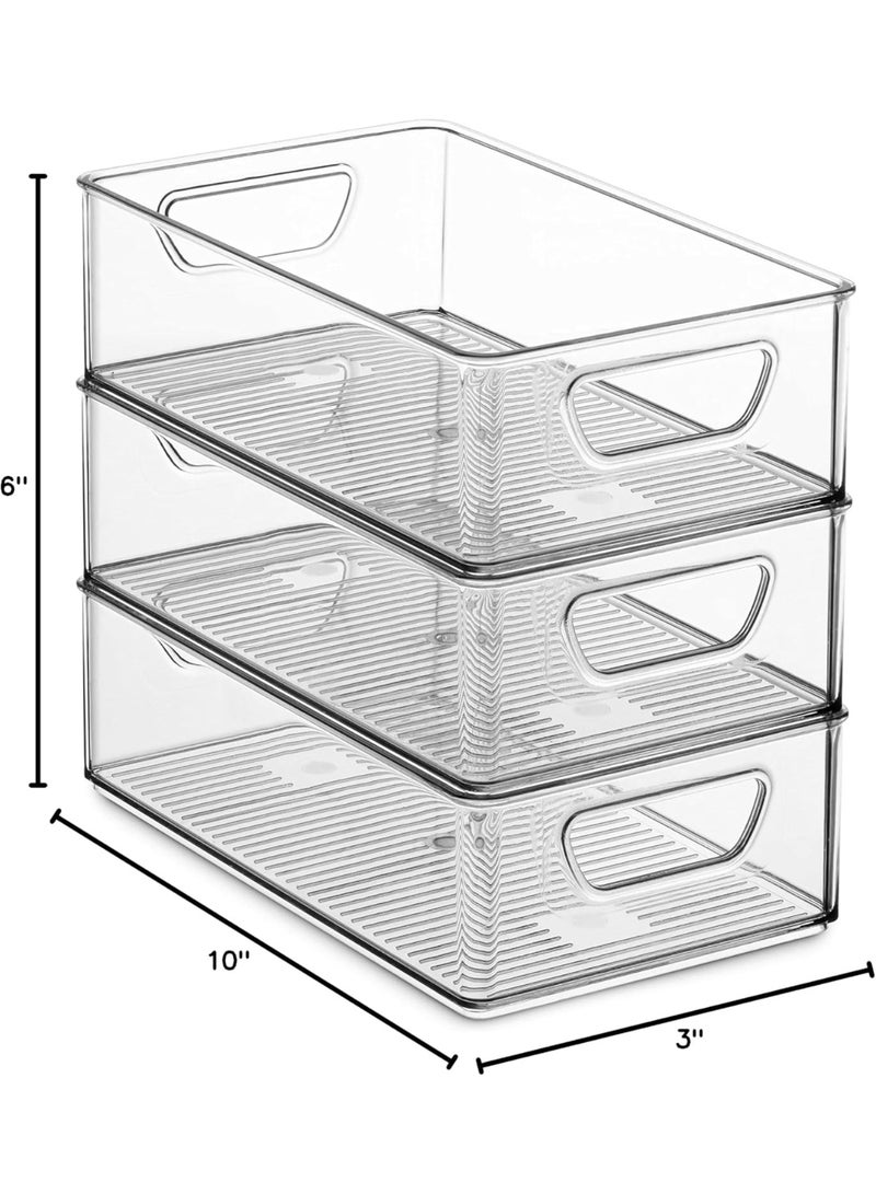 كيتشينو مجموعة من 3 صناديق تنظيم للثلاجة - منظمات ثلاجة قابلة للتكديس مع مقابض مفرغة للفريزر والمطبخ وسطح الطاولة والخزائن - رف تخزين طعام بلاستيكي شفاف - Image 3