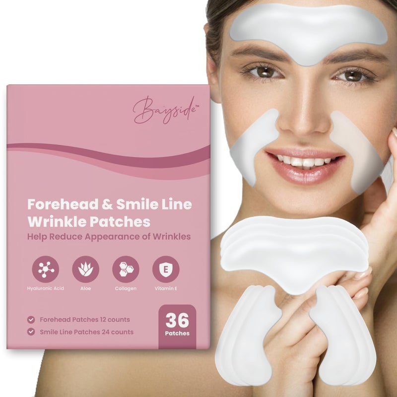 Forehead Wrinkle Patches and Smile Line Patches Set  Hyaluronic Acid Aloe Collagen Vitamin E  Overnight Treatment for Fine Lines Nasolabial Folds and Facial Wrinkles  NonInvasive SkinFriendly