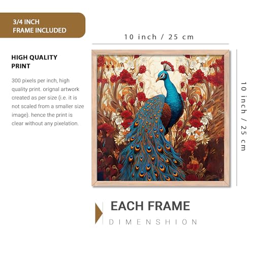 kotart Premium Digital peacock wall art Paintings with Frame for Home Decor - Framed Wall Painting for Living Room Bedroom Office Room Decor - Painting for Wall Decoration - Set of 2 Multicolor paintings (10x10 inch, E) - Image 2