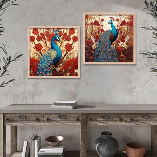 kotart Premium Digital peacock wall art Paintings with Frame for Home Decor - Framed Wall Painting for Living Room Bedroom Office Room Decor - Painting for Wall Decoration - Set of 2 Multicolor paintings (10x10 inch, E) - Image 3
