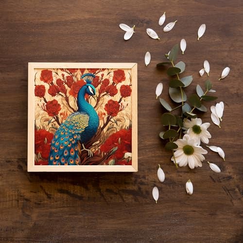 kotart Premium Digital peacock wall art Paintings with Frame for Home Decor - Framed Wall Painting for Living Room Bedroom Office Room Decor - Painting for Wall Decoration - Set of 2 Multicolor paintings (10x10 inch, E) - Image 4