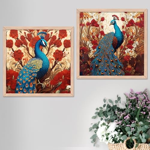 kotart Premium Digital peacock wall art Paintings with Frame for Home Decor - Framed Wall Painting for Living Room Bedroom Office Room Decor - Painting for Wall Decoration - Set of 2 Multicolor paintings (10x10 inch, E) - Image 1