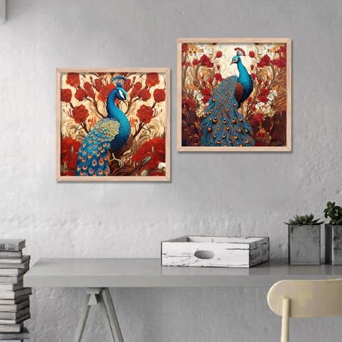 kotart Premium Digital peacock wall art Paintings with Frame for Home Decor - Framed Wall Painting for Living Room Bedroom Office Room Decor - Painting for Wall Decoration - Set of 2 Multicolor paintings (10x10 inch, E) - Image 5