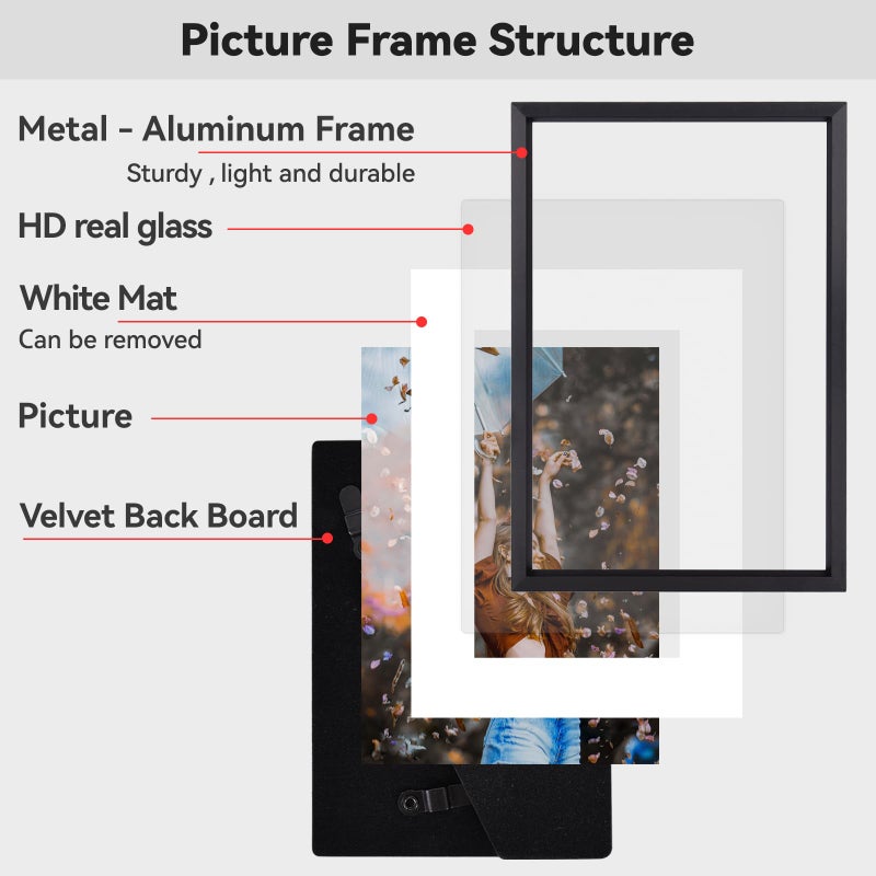 BKABOT 3.5x5 إطار الصورة مجموعة من 3 إطارات صور معدنية أسود مع زجاج HD يناسب 2.5x3.5 مع حصيرة أو 3.5 × 5 دون تعليق جدار حصيرة وعرض الجدول - Image 3