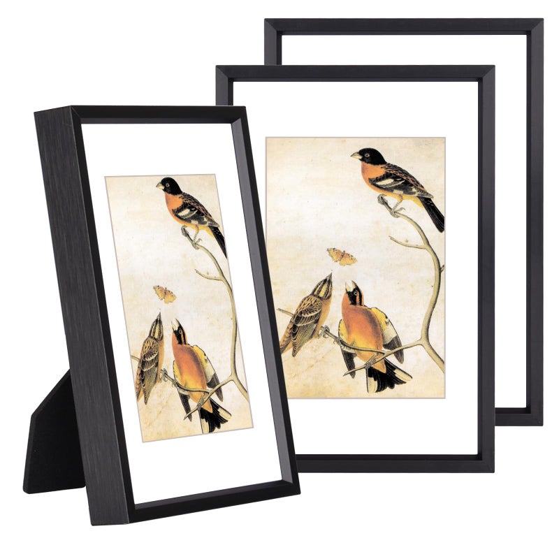 BKABOT 3.5x5 إطار الصورة مجموعة من 3 إطارات صور معدنية أسود مع زجاج HD يناسب 2.5x3.5 مع حصيرة أو 3.5 × 5 دون تعليق جدار حصيرة وعرض الجدول - Image 1