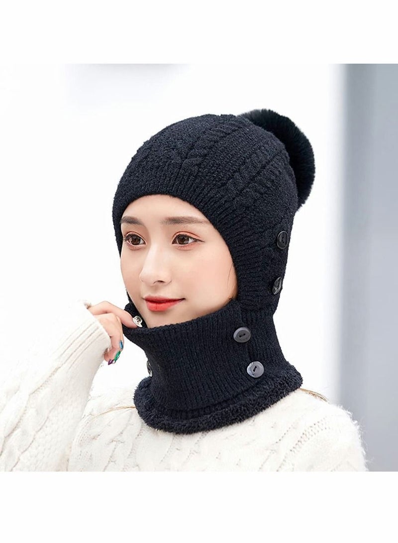 Y&D Slouchy Beanie for Men/Women Knit Hat, Baggy Cap Winter Hat Fleece Lined Scarf Mask Set Women, Girls Warm Earmuffs with Pom  - Image 3