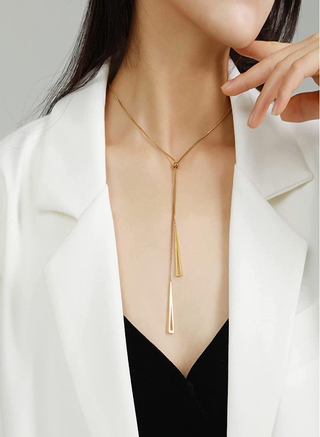 VIEN Triangle Clavicle Tassel Fashion Necklace for Women Stainless Steel Shiny Chain Pendant Necklace (GOLD) - Image 2