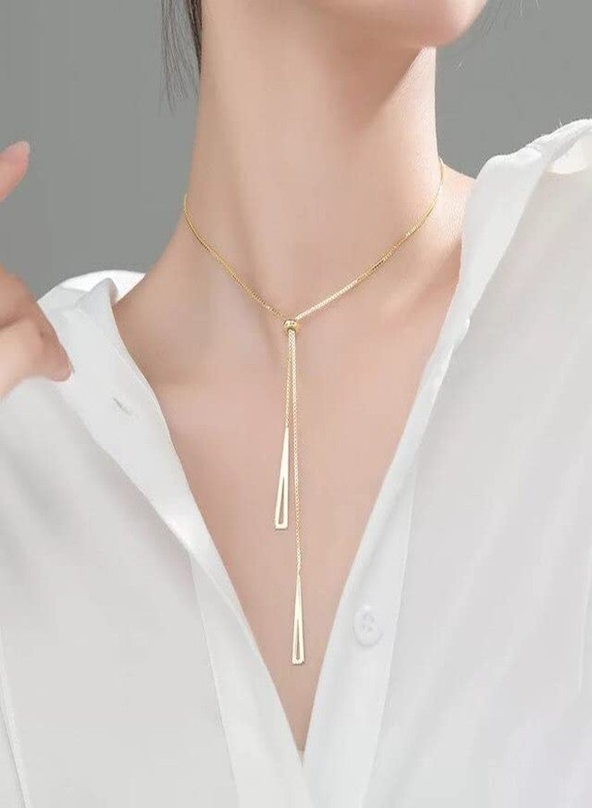 VIEN Triangle Clavicle Tassel Fashion Necklace for Women Stainless Steel Shiny Chain Pendant Necklace (GOLD) - Image 5