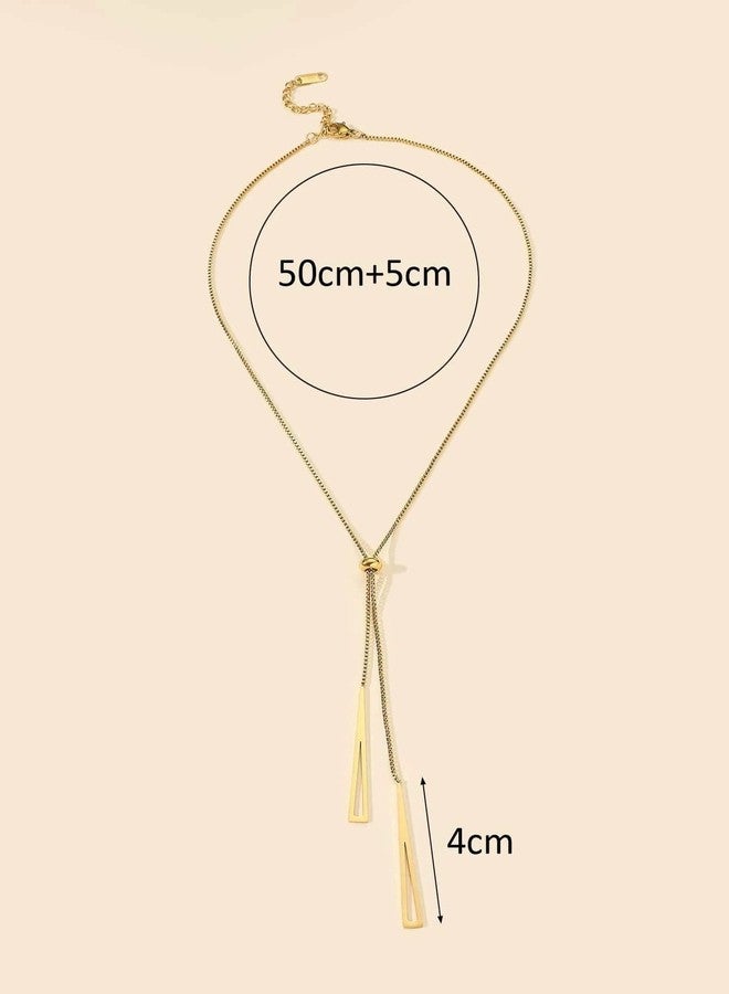 VIEN Triangle Clavicle Tassel Fashion Necklace for Women Stainless Steel Shiny Chain Pendant Necklace (GOLD) - Image 3