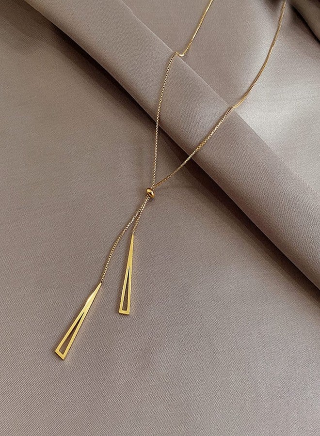 VIEN Triangle Clavicle Tassel Fashion Necklace for Women Stainless Steel Shiny Chain Pendant Necklace (GOLD) - Image 4