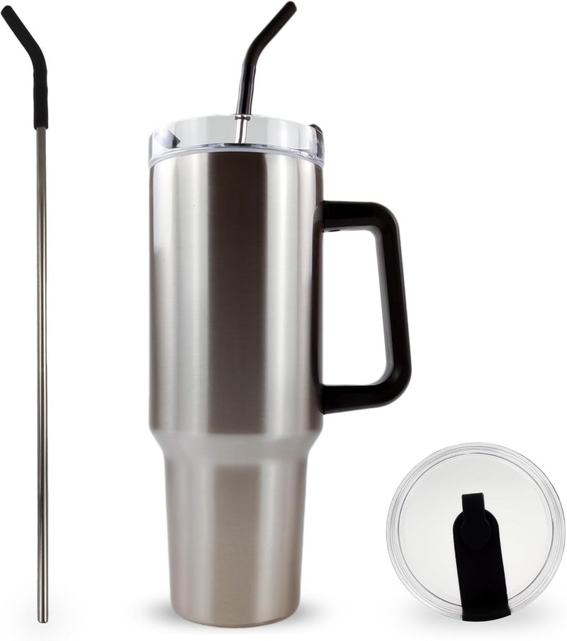 Hogg 40oz Clear Traveler - Blank Sublimation Tumblers Silver, 40 oz Blank Sublimation Tumbler With Handle & Removable Lid, Bulk Travelers With Straws - Image 4