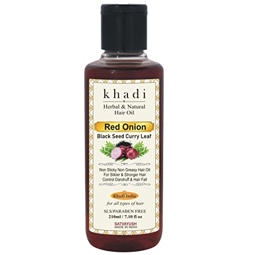 Satvayush Khadi Red Onion Oil with Extract Black Seed & Curry Leaf Herbal & Natural Hair Growth Oil - 210 ml (Pack of 1) - Image 1