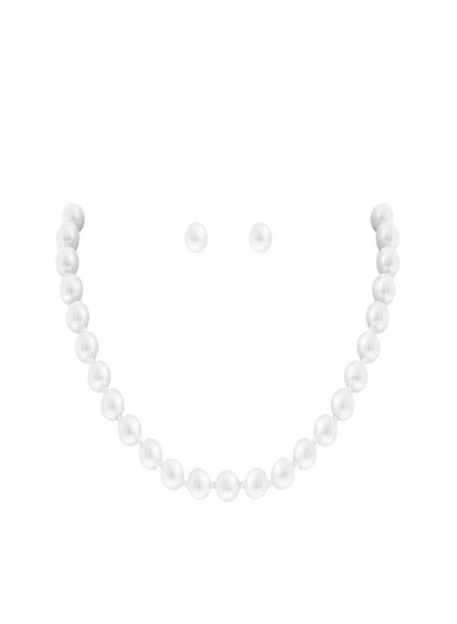 NTLX Pearl Necklace and Earring Set -10mm Basic Knotted Round Simulated Pearls – 16”+3” Extender - Bridal, Wedding, Party, Evening, Costume, Casual, Everyday Wear - Image 1