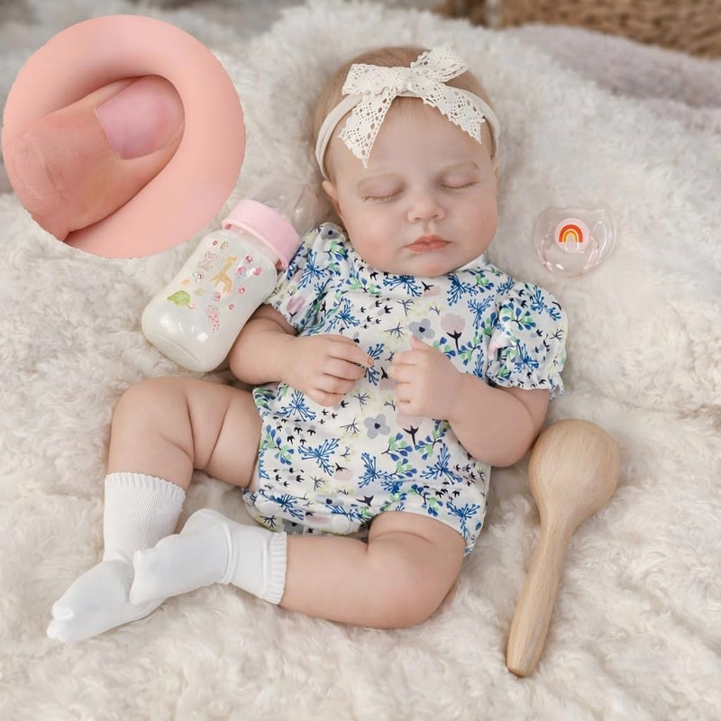 SCOM 20Inch Reborn Baby Doll Lifelike Silicone Baby Girl with Full Soft Vinyl Body Washable Poseable 7Piece Accessory Set Safe Gift for Kids Ages 3 BirthdayChristmas - Image 3