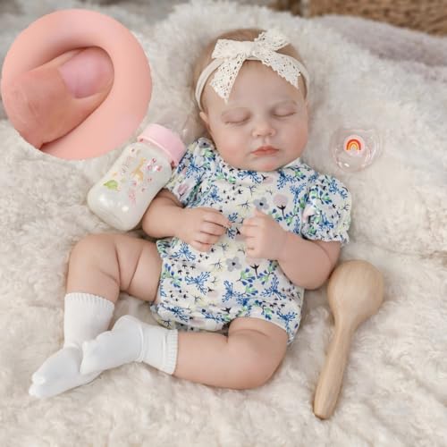 SCOM 20Inch Reborn Baby Doll Lifelike Silicone Baby Girl with Full Soft Vinyl Body Washable Poseable 7Piece Accessory Set Safe Gift for Kids Ages 3 BirthdayChristmas - Image 1