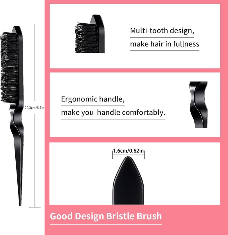 Goiple 3 Pieces Comb Set for Teasing, Edge & Back Brushing - Rat Tail & Edge Combs for Styling Women's Hair (Black) - Image 3