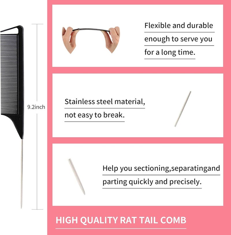 Goiple 3 Pieces Comb Set for Teasing, Edge & Back Brushing - Rat Tail & Edge Combs for Styling Women's Hair (Black) - Image 4