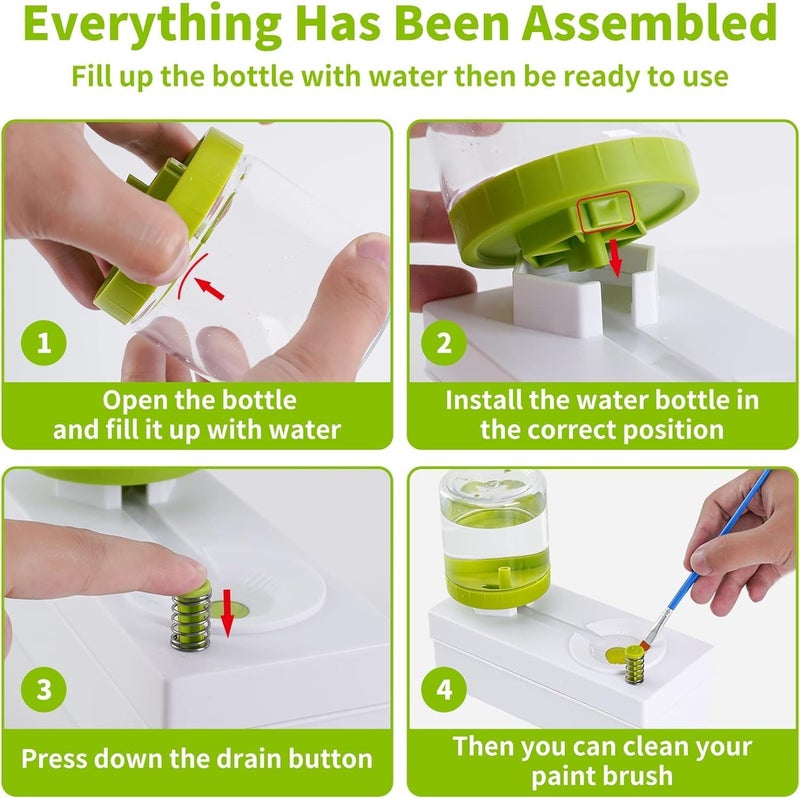 Hidak Paints Cleaning Tool Paint Brush Rinser Cleaner with Flushing Button Auto Refill Water Tank Paint Brush Rinser Water Recycling Brush Rinser for Acrylic Paint Brushes Makeup Brush Cleaner - Image 4