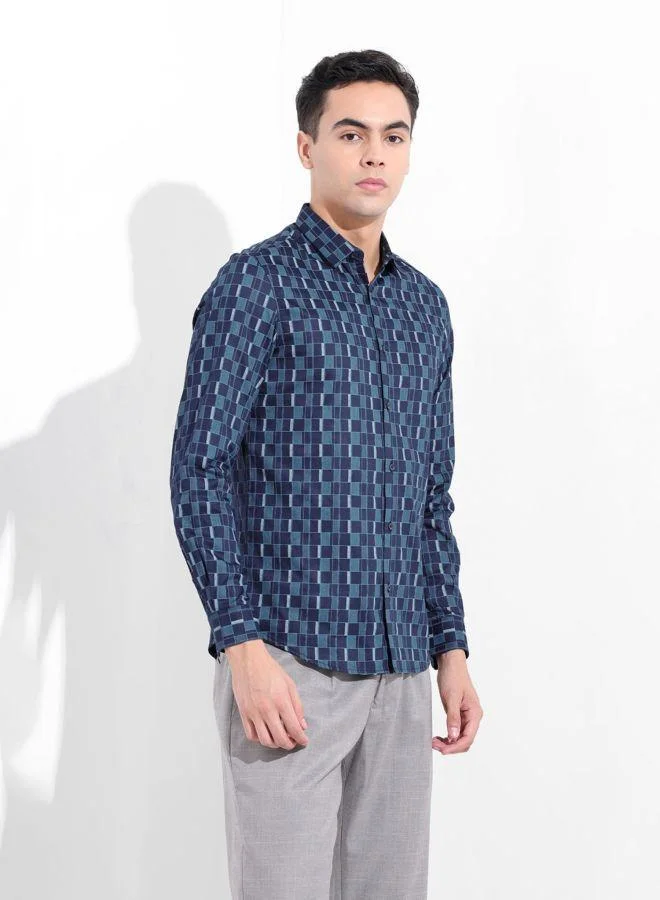 The Indian Garage Co Men Slim Fit Printed Cutaway Collar Full Sleeves Shirt