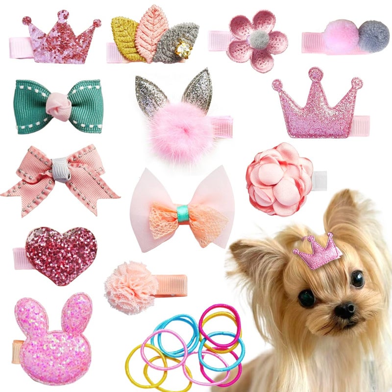 LCiclly Dog Hair Clips Small Dog Hair Bows Cute Pet Grooming Accessories Alligator Clips Stay In Hair Barrettes Flower Crown Hairpin Topknot Pet Headdress Bowknot Yorkie Puppy Maltese Girls Dogs (Pink) - Image 1