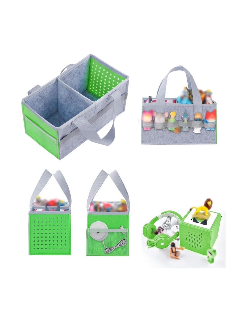 KASTWAVE Bag for Toniebox Tasche Kids Starter Set, Holds 30-40 Tonies Figures and Audio, Carrying Bag with Handle for Toniebox/for Toniesbox Accessories Travel Bag/for Tonies Audio Characters(Green+Grey) - Image 1