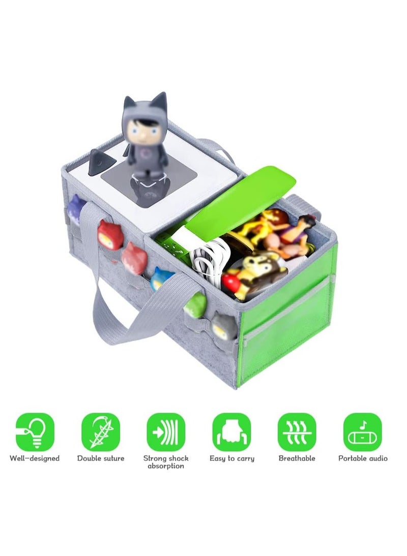 KASTWAVE Bag for Toniebox Tasche Kids Starter Set, Holds 30-40 Tonies Figures and Audio, Carrying Bag with Handle for Toniebox/for Toniesbox Accessories Travel Bag/for Tonies Audio Characters(Green+Grey) - Image 3