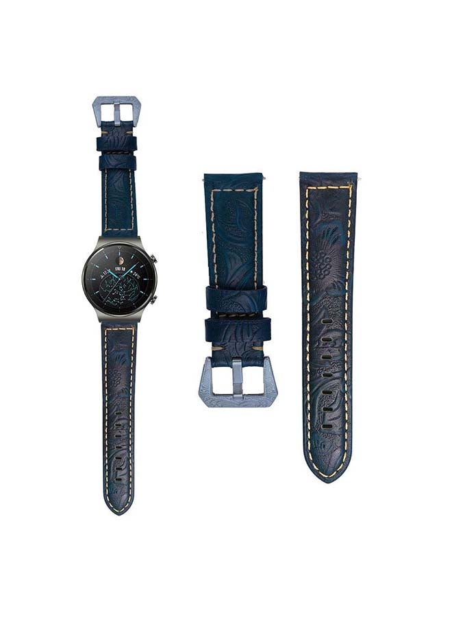 Perfii Genuine Leather Replacement Band For Huawei Watch GT2 Pro 22mm Blue - Image 1