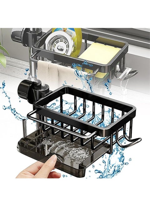 Faucet Holder with Drain Tray Kitchen Sink Caddy Organizer Over Faucet Hanging Faucet Drain Rack for Sink Organizer (Black)