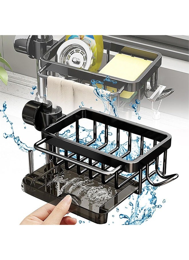Generic - Faucet Holder with Drain Tray Kitchen Sink Caddy Organizer Over Faucet Hanging Faucet Drain Rack for Sink Organizer (Black) - Image 1