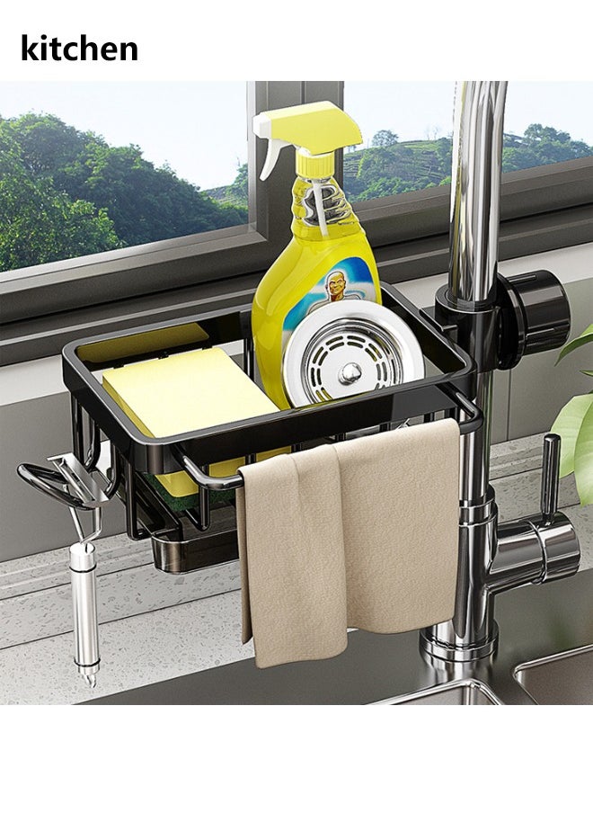 Generic - Faucet Holder with Drain Tray Kitchen Sink Caddy Organizer Over Faucet Hanging Faucet Drain Rack for Sink Organizer (Black) - Image 1