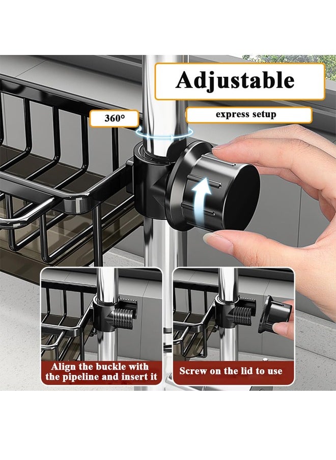 Generic - Faucet Holder with Drain Tray Kitchen Sink Caddy Organizer Over Faucet Hanging Faucet Drain Rack for Sink Organizer (Black) - Image 1