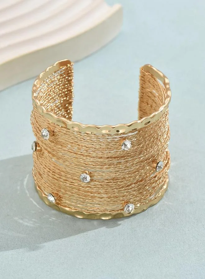 Take Two Take Two Gold Tone Textured Wide Open Cuff Bracelet