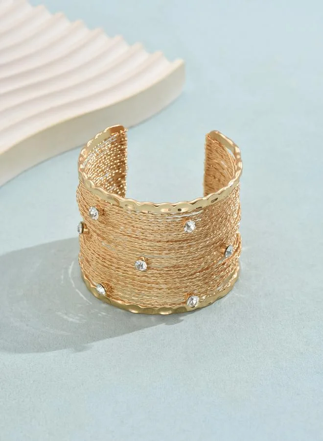 Take Two Take Two Gold Tone Textured Wide Open Cuff Bracelet
