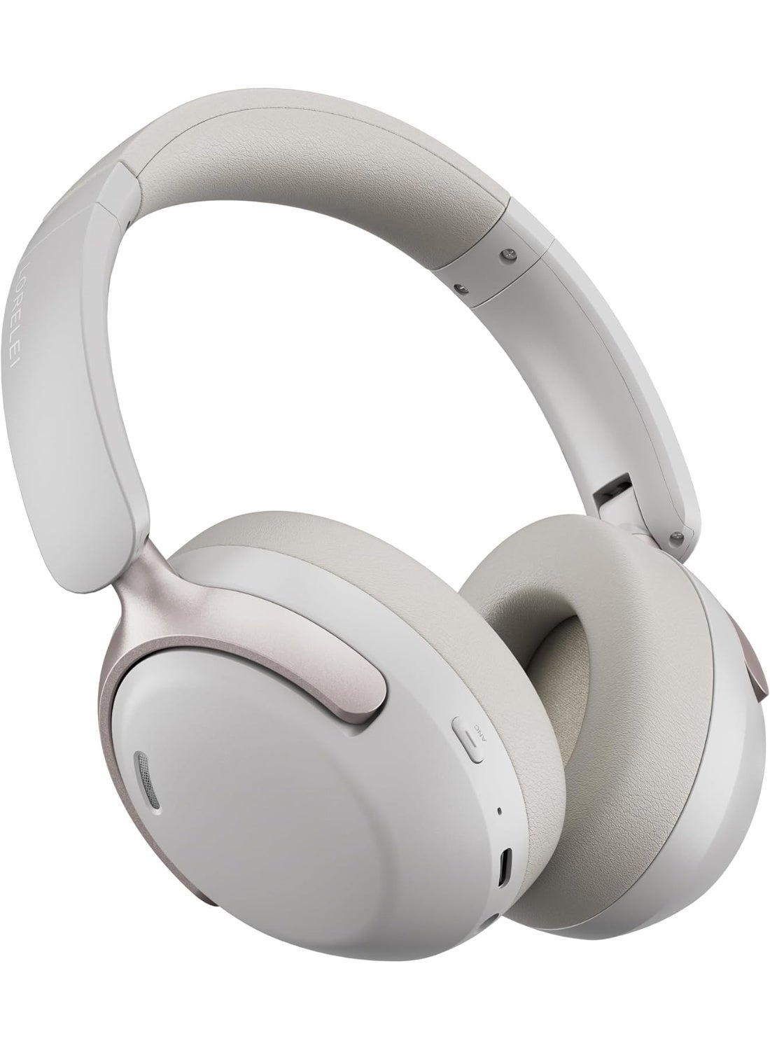 LORELEI QC30 Hybrid Active Noise Cancelling Headphones, 60H Playtime, Built-in Mic, Wireless Over Ear Headsets with Case,Bluetooth 5.4,Deep Bass Comfort Fit Soft-Earpads Fast Charging -White Smoke