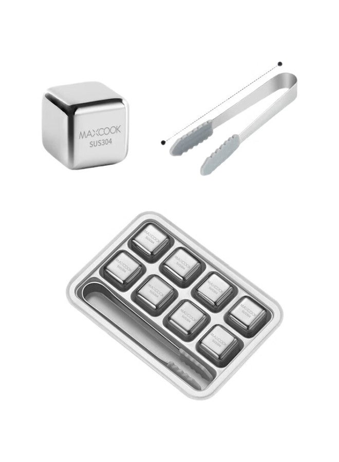 MAX COOK Meichun (Maxcook) 304 Stainless Steel Ice Cube Tray, Ice Maker Mold, 8 Cubes + Silicone Ice Tongs + Pp Box Mcpj0261 - Image 1